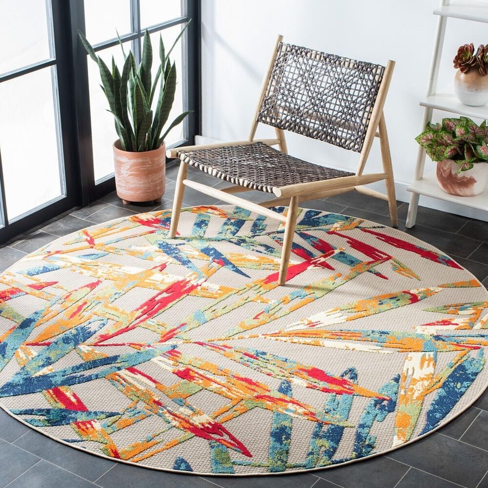 Safavieh Cabana CBN368A 6&#39;7&quot; Round Ivory and Navy Indoor/Outdoor Area Performance Rug, , large