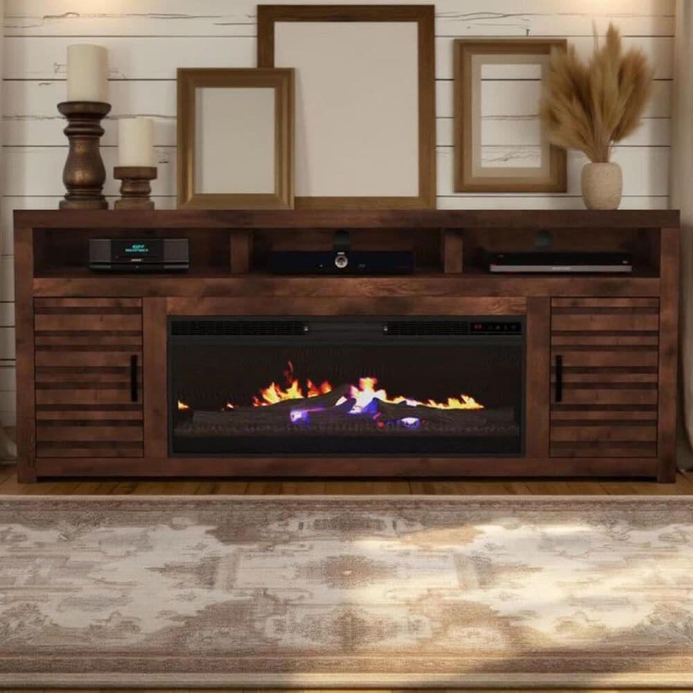 Legends Home Sausalito 78" Fireplace Console with Fireplace Insert in Whiskey, , large