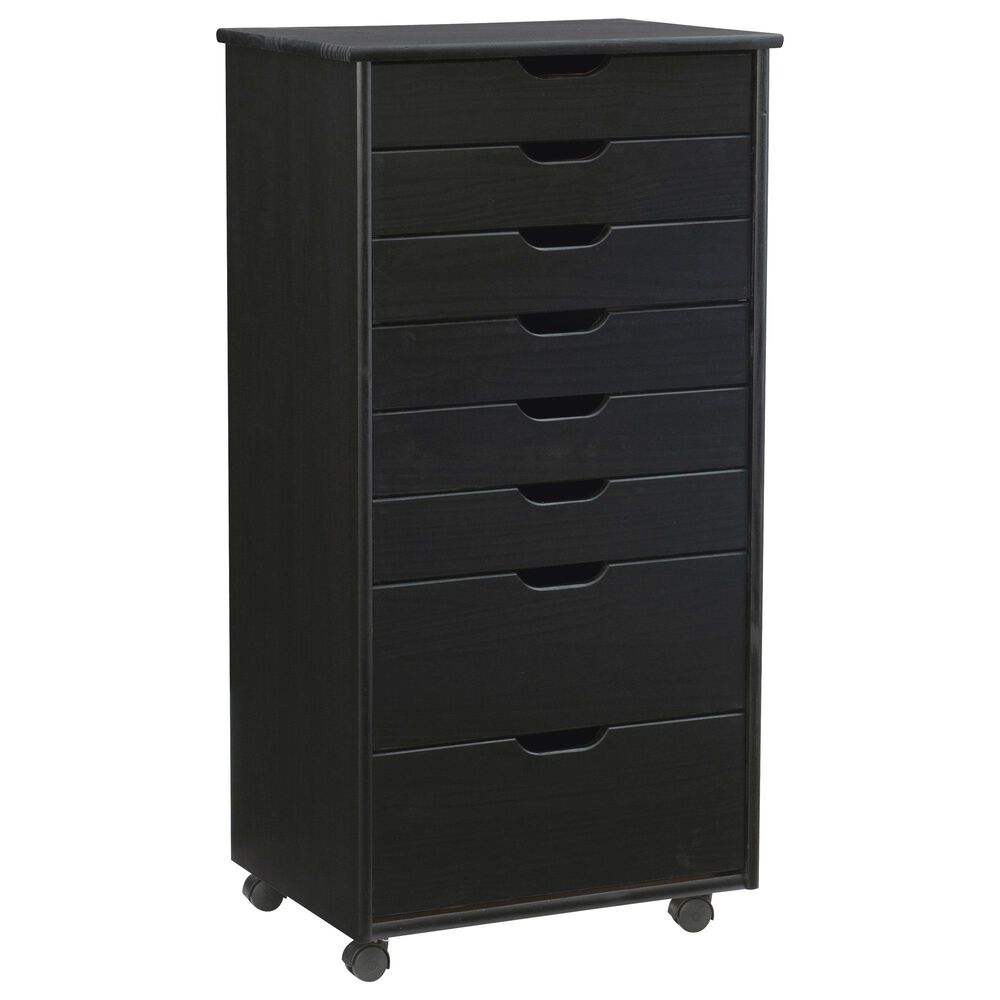 Linon Home Decor Cary 8-Drawer Rolling Cart in Black, , large