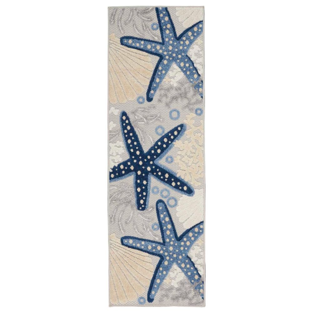 Nourison Aloha 2" x 6" Cool Grey, Blue, White and Ivory Indoor/Outdoor Runner, , large