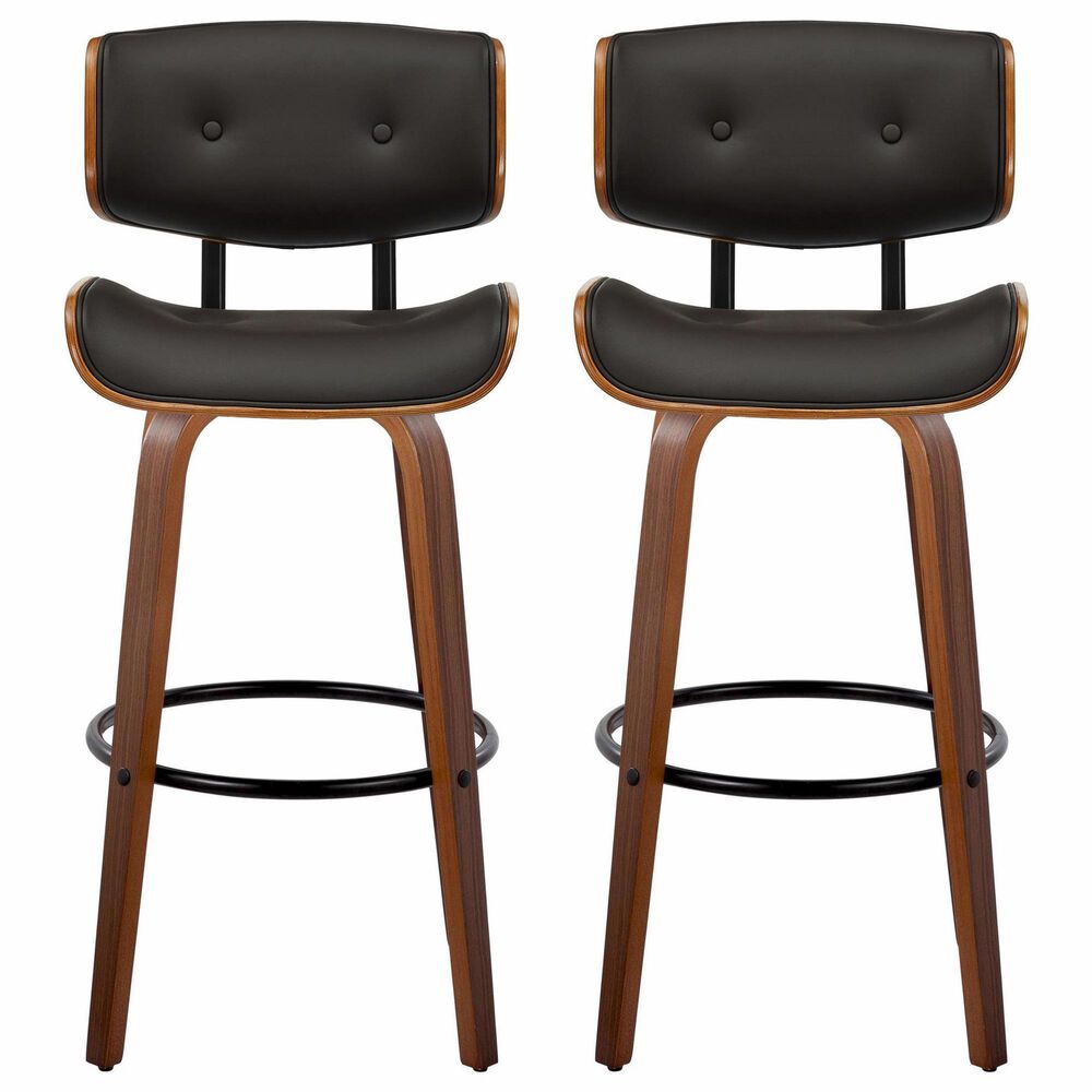 LumiSource Lombardi 30" Swivel Barstool with Espresso Faux Leather Upholstery in Walnut and Black (Set of 2), , large