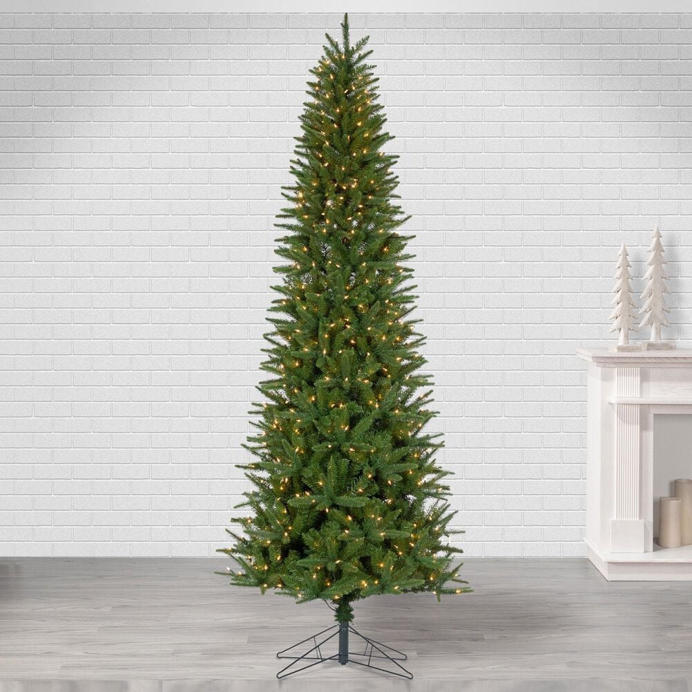 The Gerson Company 9&#39; Pre-Lit Artificial Natural Cut Narrow Northern Spruce with White Lights in Green, , large