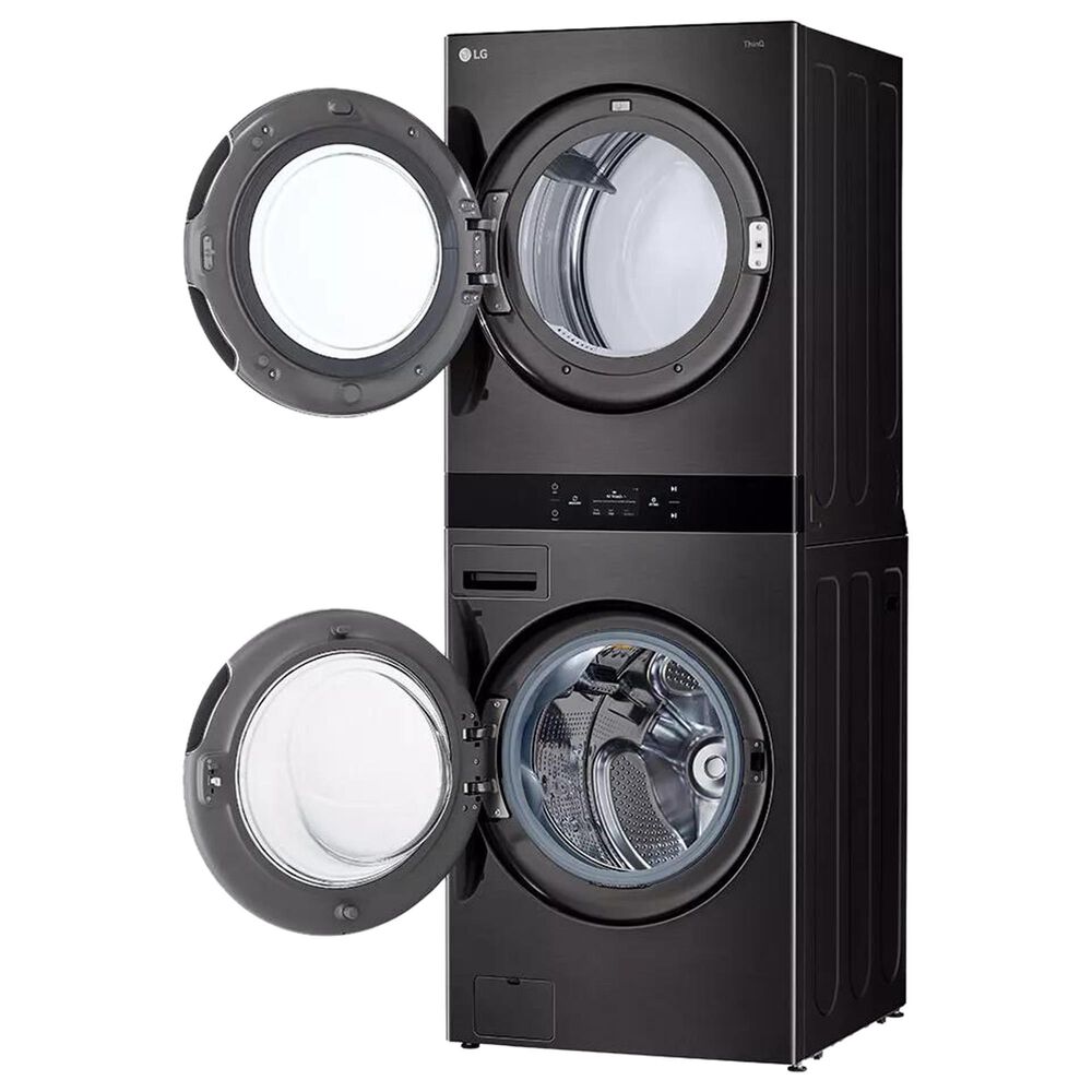 LG 5.0 cu.ft. Washer, 7.4 cu.ft. Gas Dryer, Washtower with Center Control in Black Steel, , large