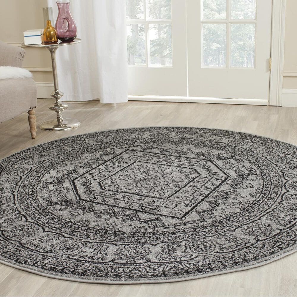 Safavieh Adirondack ADR108A-10R 10" x 10" Silver/Black Round Rug, , large