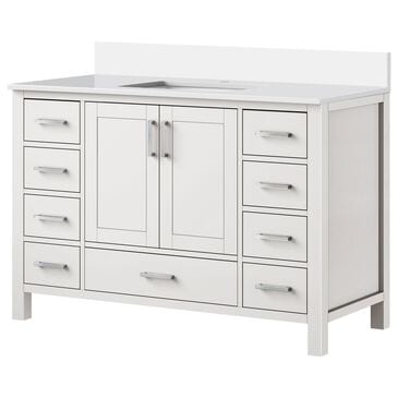 Lexora Home Jacques 48" Single Bathroom Vanity in White with 2 cm White Quartz Top and Rectangular Sink, , large