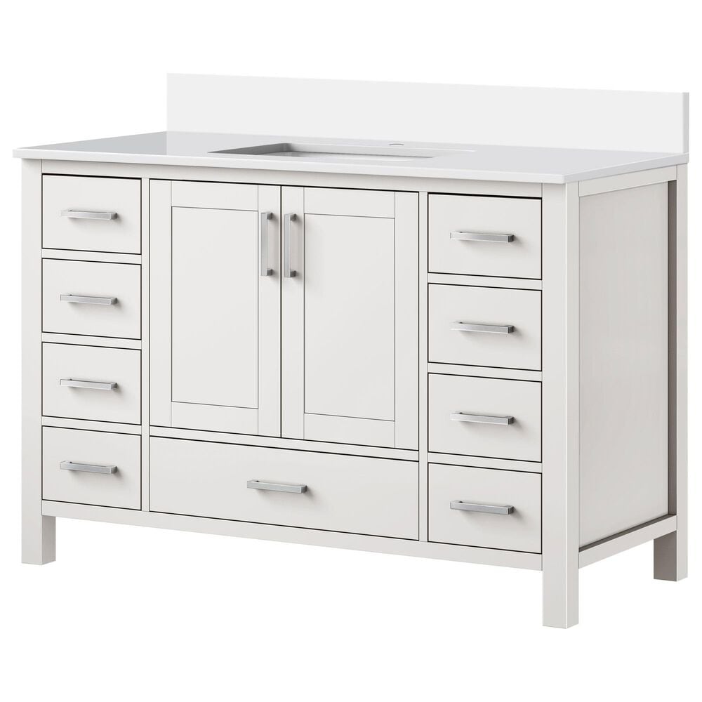 Lexora Home Jacques 48" Single Bathroom Vanity in White with 2 cm White Quartz Top and Rectangular Sink, , large
