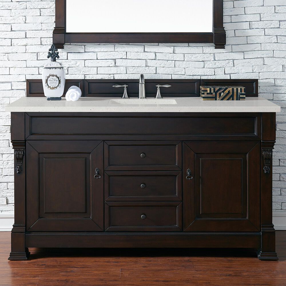 James Martin Vanities Brookfield 60&quot; Single Bathroom Vanity in Burnished Mahogany with 3 cm Lime Delight Quartz Top and Rectangular Sink, , large