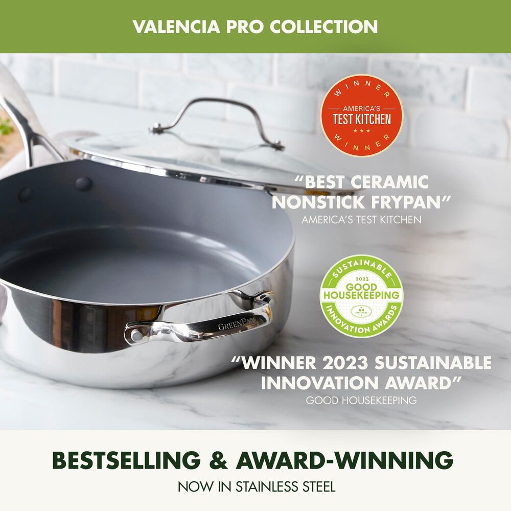 Green Pan Valencia Pro 5-Quart Saute Pan with Lid in Stainless Steel, , large