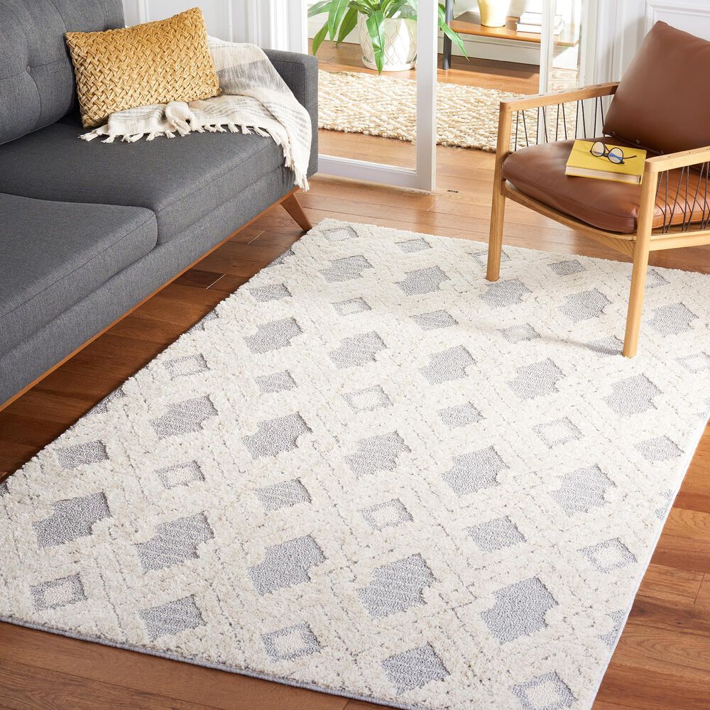 Safavieh Martha Stewart Lucia Shag MSR0728A 5&#39;1&quot; x 7&#39;6&quot; White and Light Grey Area Rug, , large