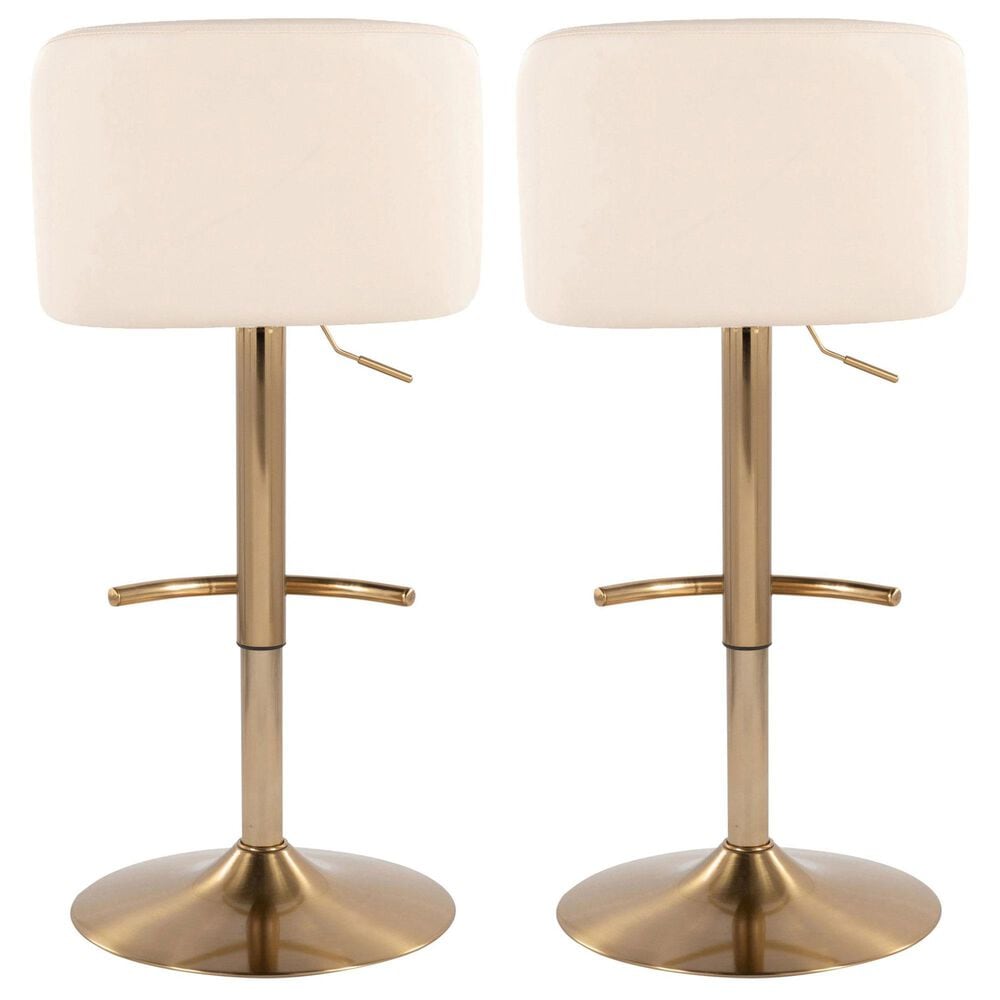 LumiSource Toriano Swivel Adjustable Bar Stool with Cream Faux Leather Upholstery in Gold (Set of 2), , large