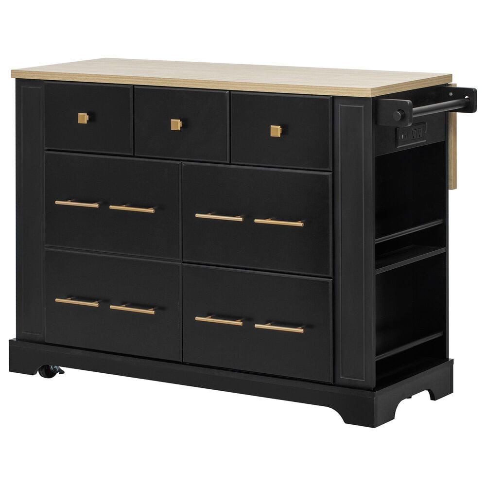 HOMLUX 51" Kitchen Island with Pull Out Trash Can Storage in Black, , large