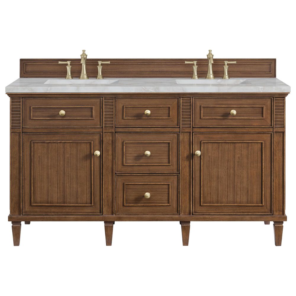 James Martin Vanities Lorelai 60&quot; Double Vanity in Mid-Century Walnut with 3 cm Victorian Silver Quartz Top, , large