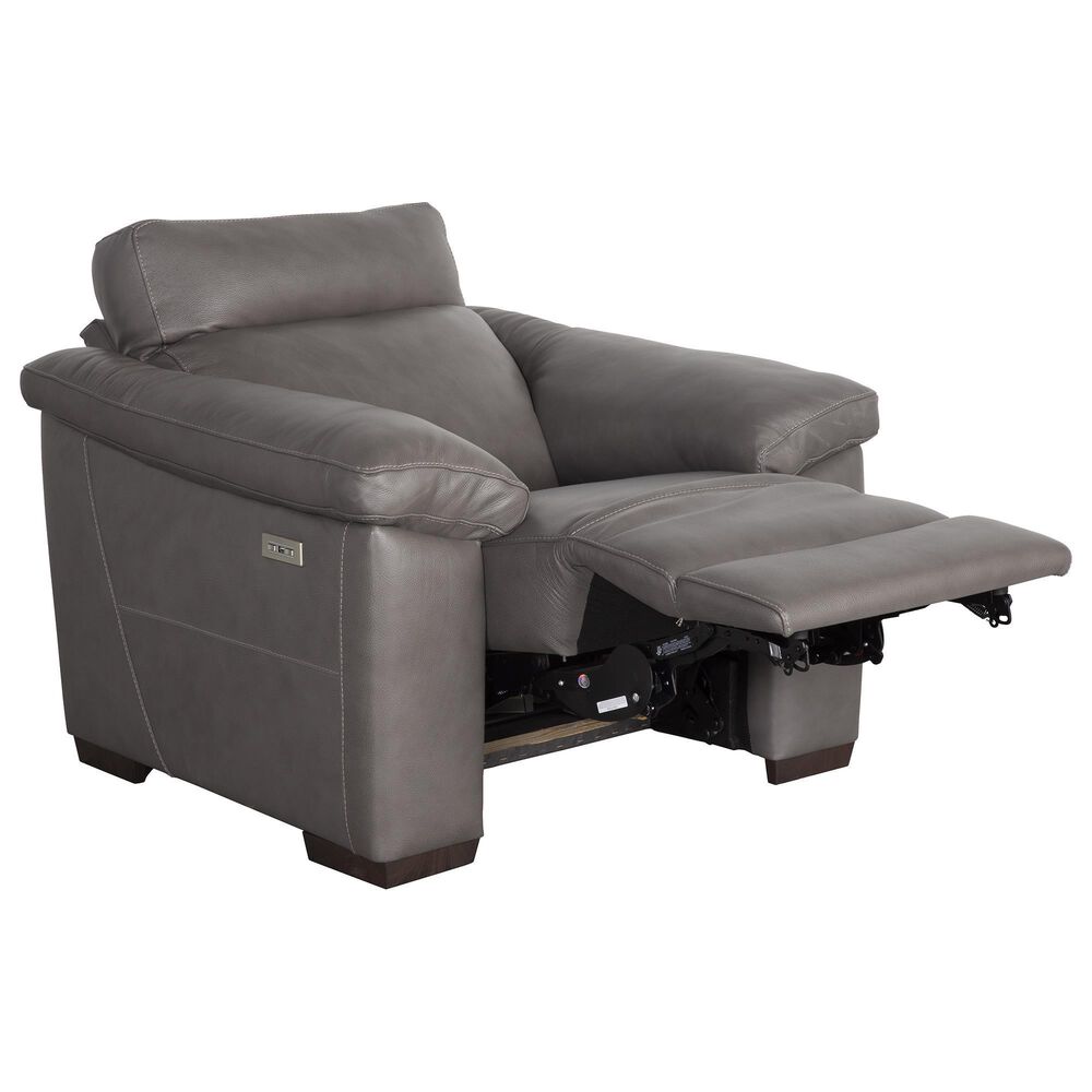 Natuzzi Editions Estremo Leather Chair with Dual Power Motion in Sauvage Dark gray, , large
