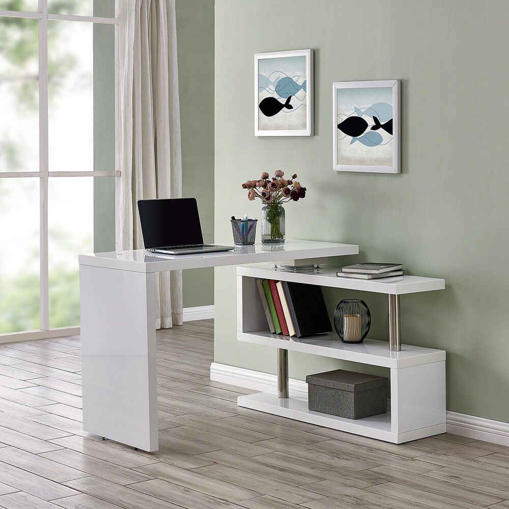 Southern Enterprises Yatesling Corner Desk in White/Chrome, , large