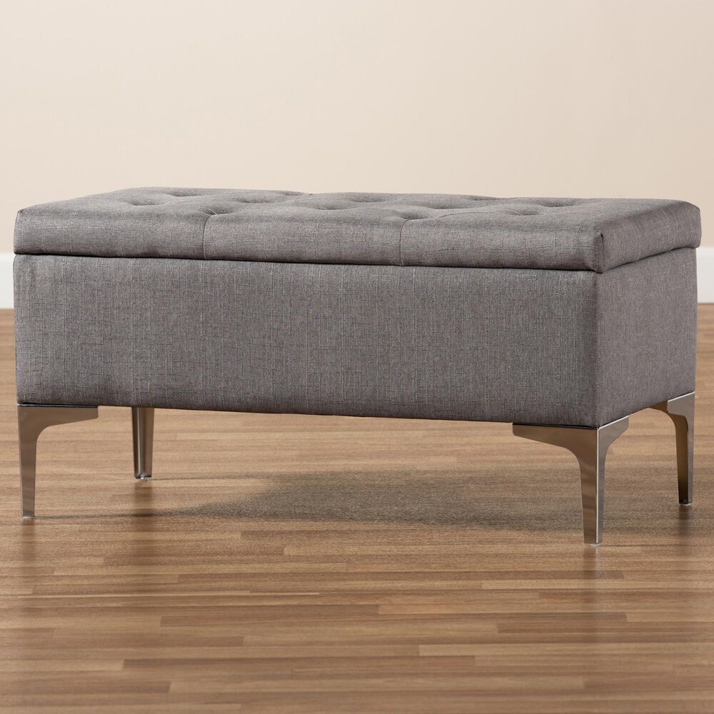 Baxton Studio Mabel Storage Ottoman in Grey and Silver, , large