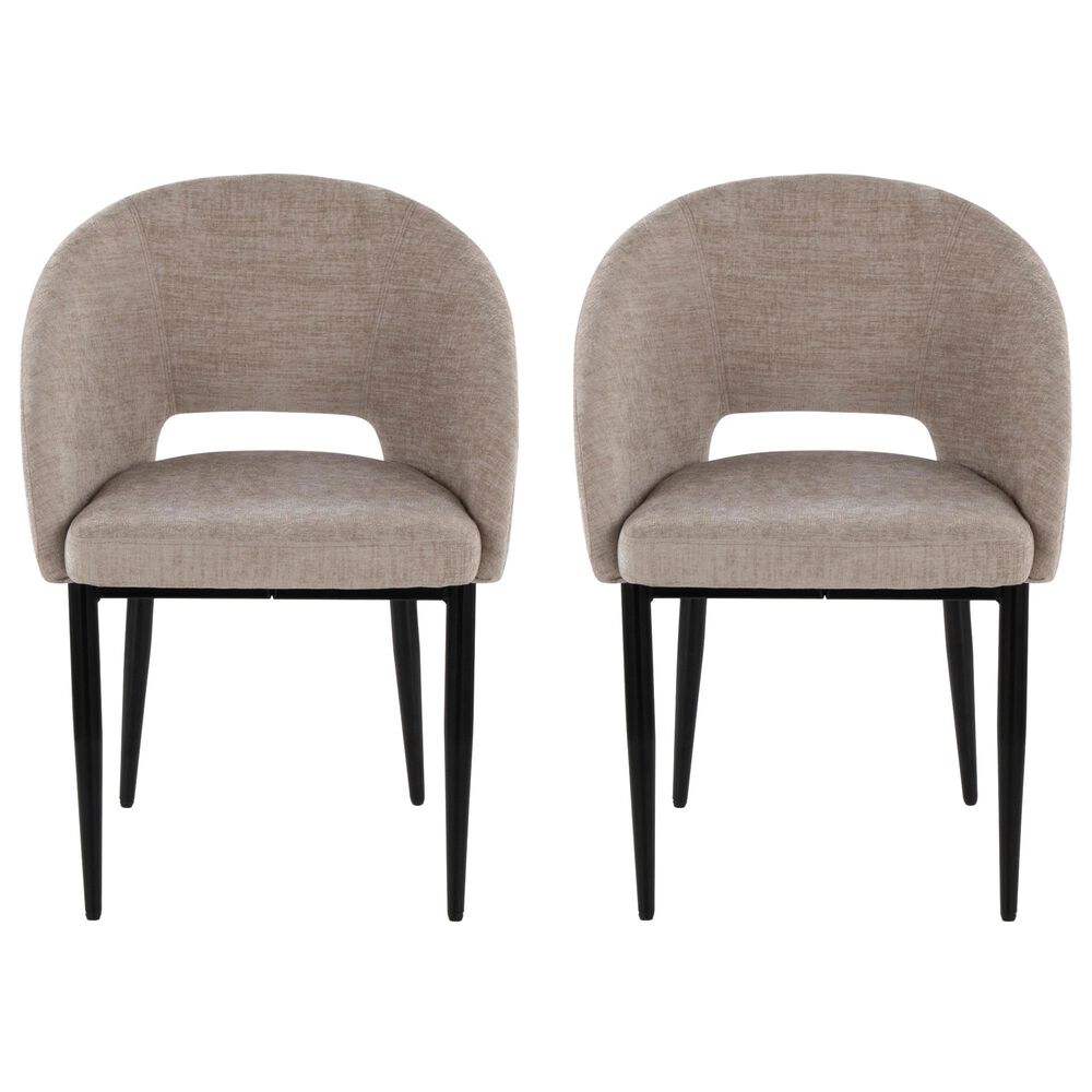 LumiSource Renee Arm Chair with Light Brown Fabric Cushion in Black (Set of 2), , large