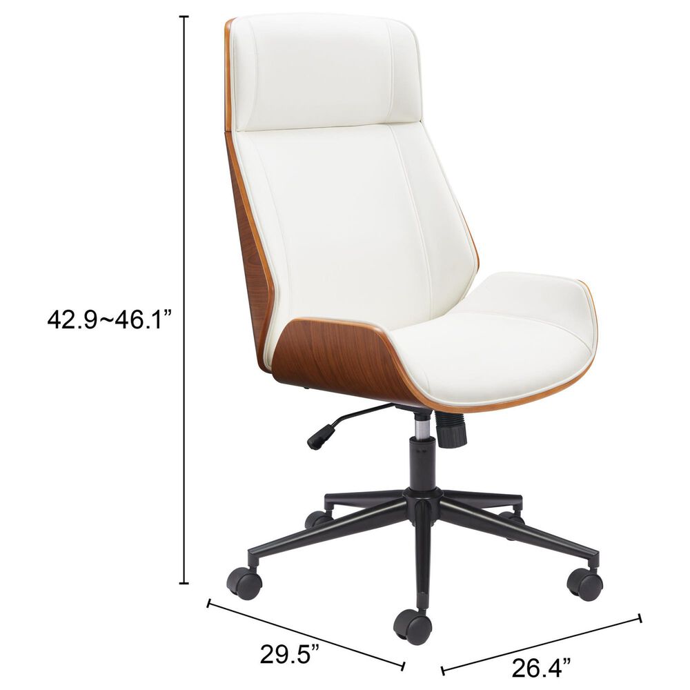 Zuo Modern Flex High Back Office Chair with White Faux Leather in Black and Walnut, , large
