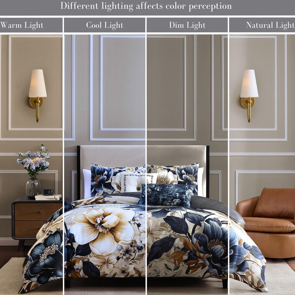 Bebejan English Manor 5-Piece Queen Reversible Comforter Set in Steel Blue, Soft Beige and Creamy Ivory, , large