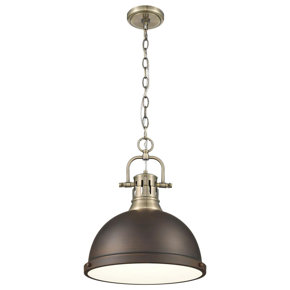 Golden Lighting Duncan 1-Light Pendant with Chain and Rubbed Bronze Shade in Aged Brass, , large