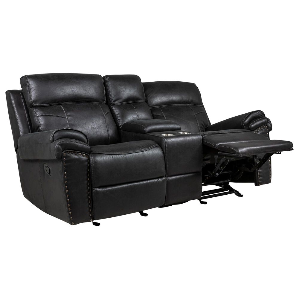 Fan Creek Manual Reclining Loveseat with Console in Black, , large