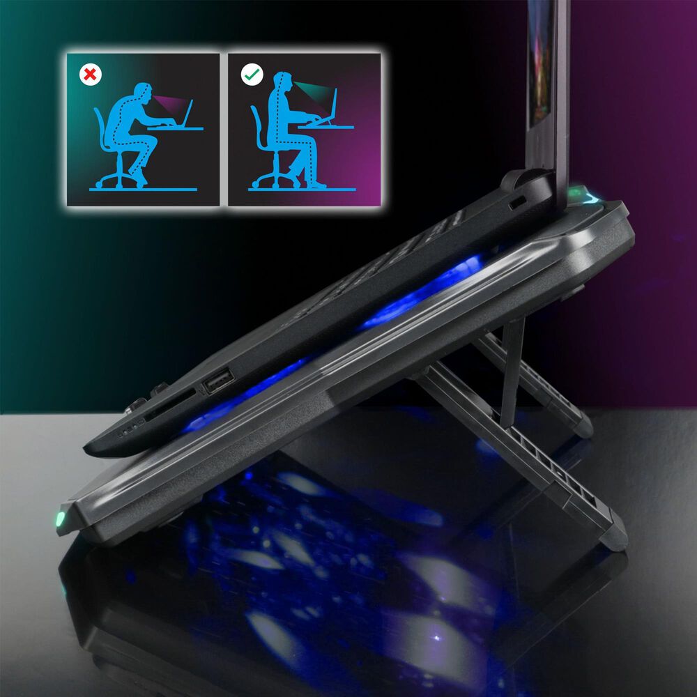 Enhance Infiltrate 3 Laptop Cooling Pad with RGB LED Lights in Black, , large