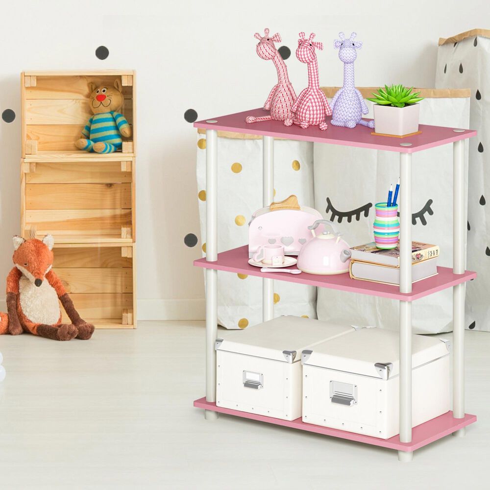 HOMLUX 3-Tier Compact Open Storage Bookshelf in Pink and White, , large
