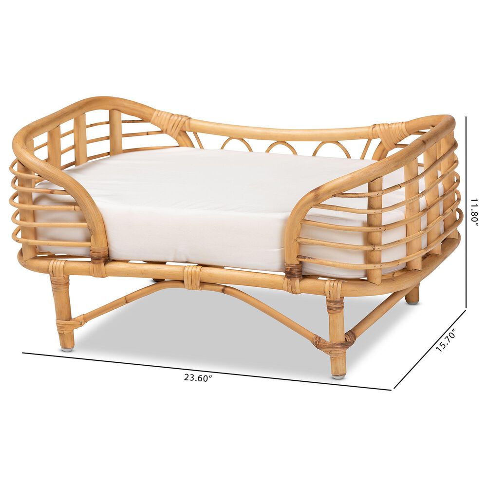 Baxton Studio Malino Rattan Pet Bed with Cushion in Natural Brown, , large