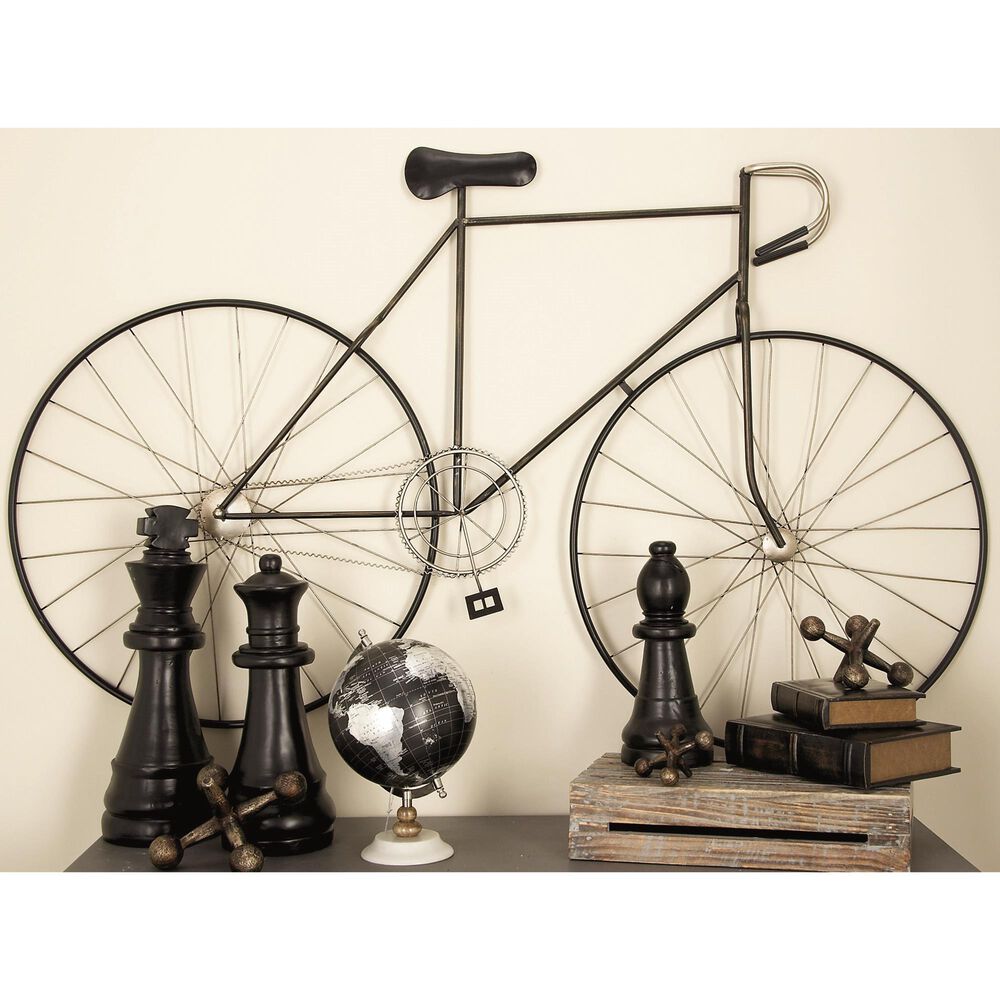 Maple and Jade 37&quot; x 59&quot; Bike Home Wall Decor with Seat and Handles in Silver and Black, , large