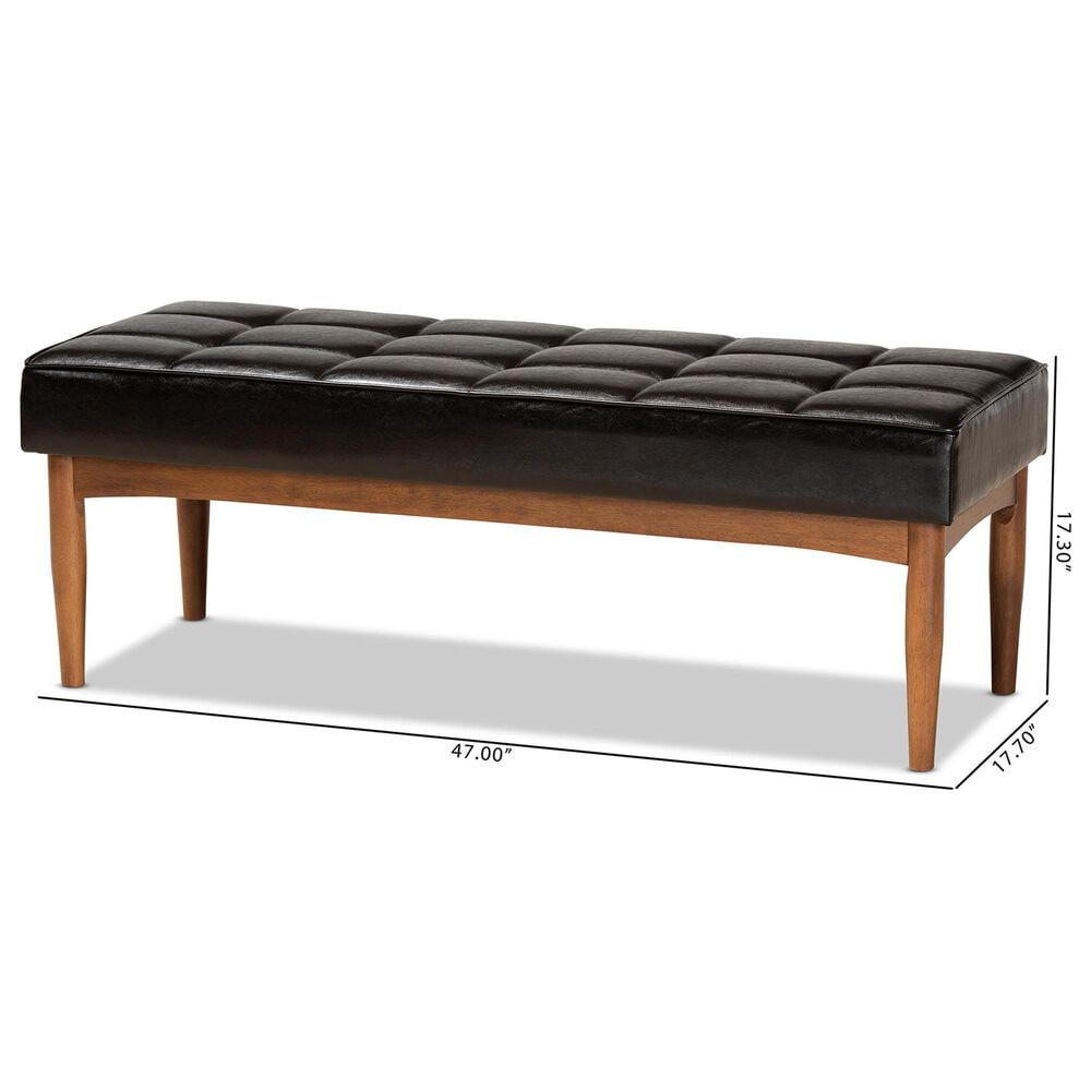 Baxton Studio Sanford Dining Bench with Dark Brown Cushion in Walnut Brown, , large