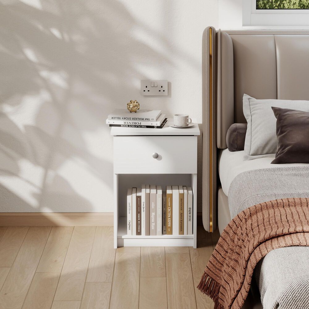 HOMLUX 1-Drawer Modern Nightstand with Knob Handle in White (Set of 2), , large