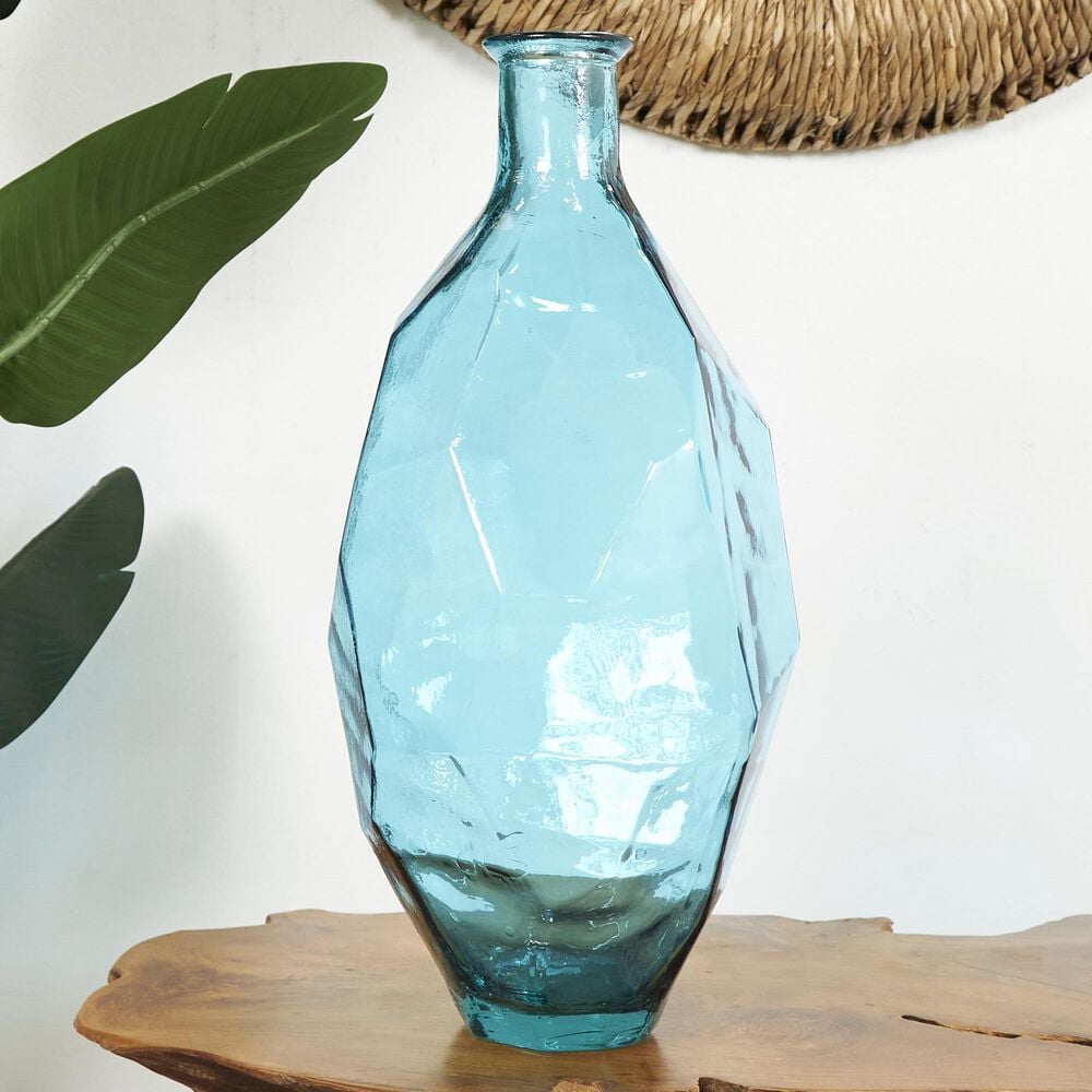 Maple and Jade Tall Spanish Bottle Neck Faceted Decorative Vase in Tinted Teal, , large