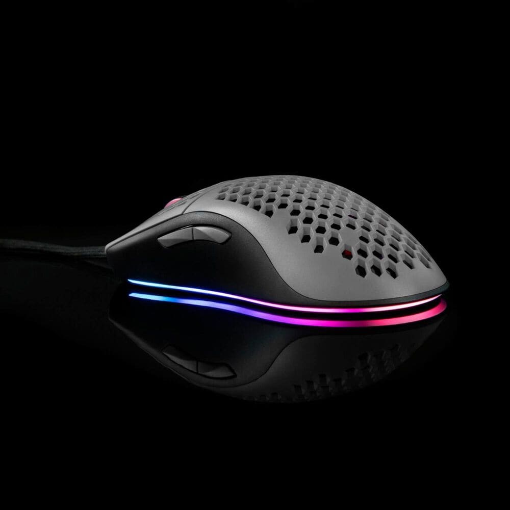 Arozzi Favo Ultra Lightweight Customizable RGB Gaming Mouse with Honeycomb Pattern, Pixart 3389 Sensor, and Omron 20M Switches - Grey, , large