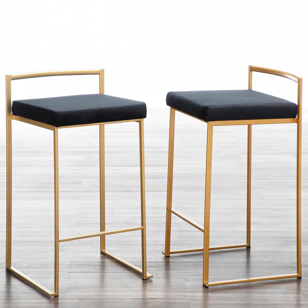 Lumisource Fuji Stackable Counter Stool with Black Velvet Cushion in Gold &#40;Set of 2&#41;, , large