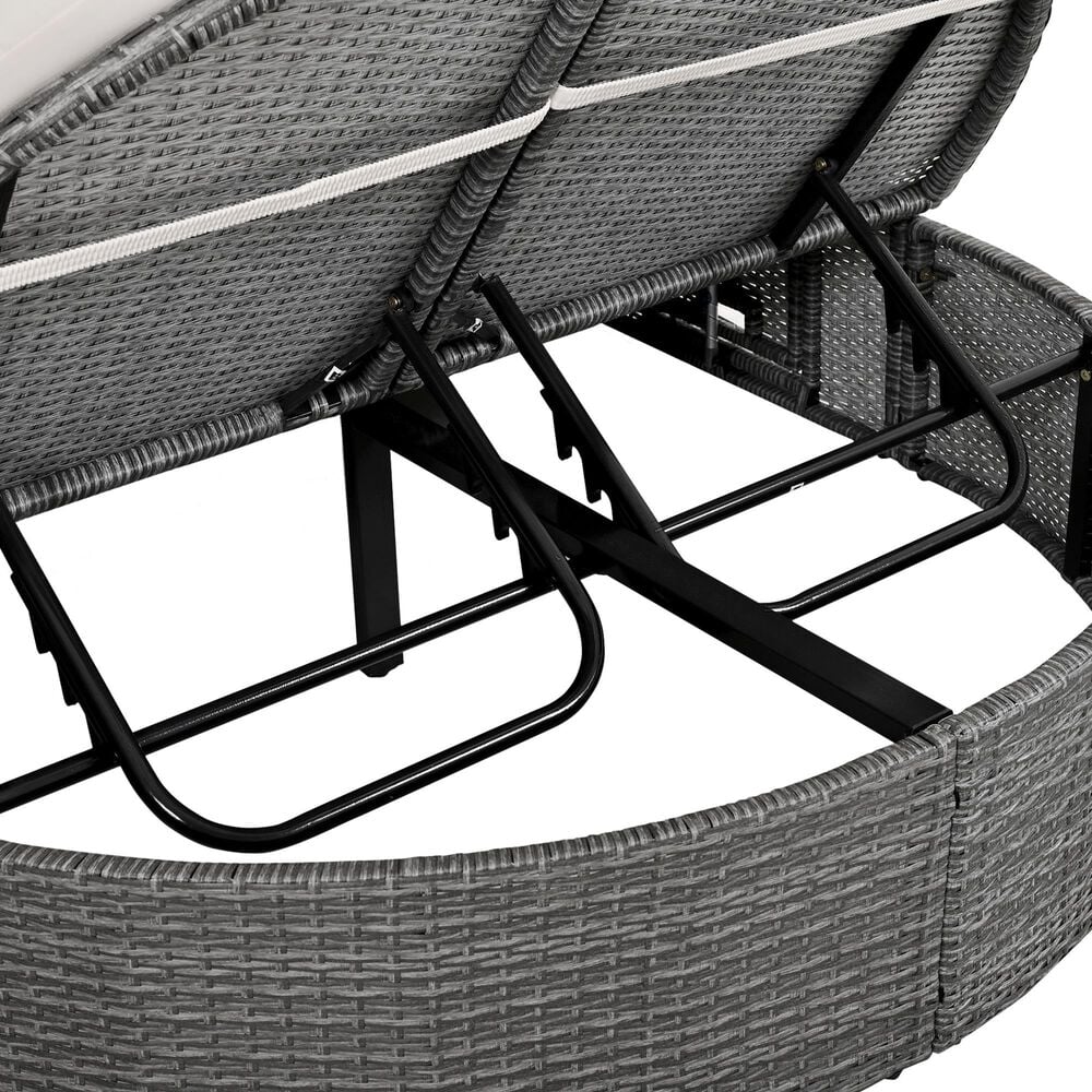 HOMLUX 2-Person Outdoor Daybed with Adjustable Backrests and Foldable Cup Trays in Beige, , large