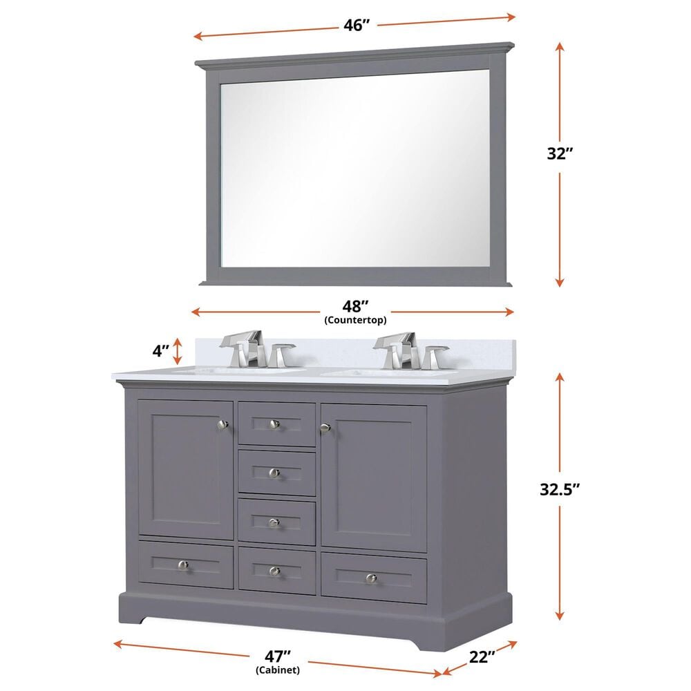 Lexora Home Dukes 48&quot; Double Bathroom Vanity in Dark Grey with 2 cm White Cultured Marble Top and Rectangular Sinks, , large