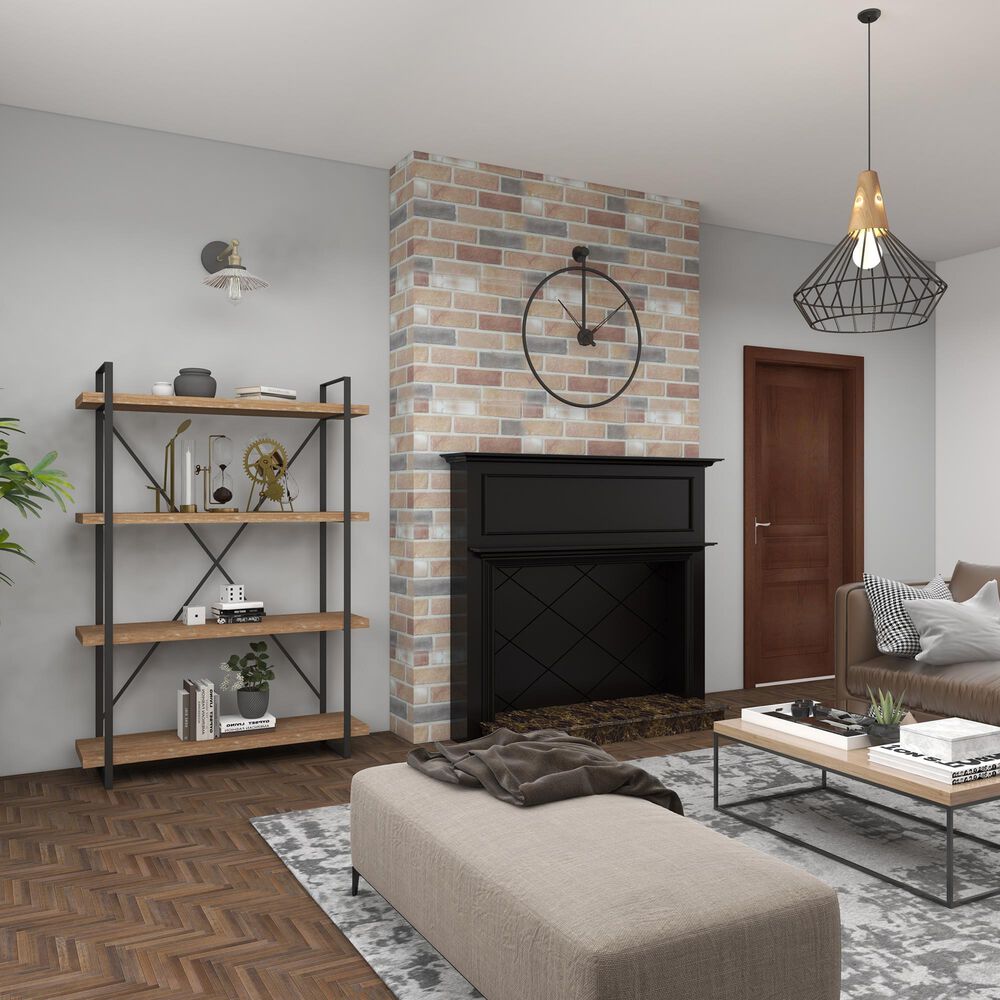 Maple and Jade 4-Shelf Industrial Shelving Unit in Rustic Distressed Brown and Black, , large