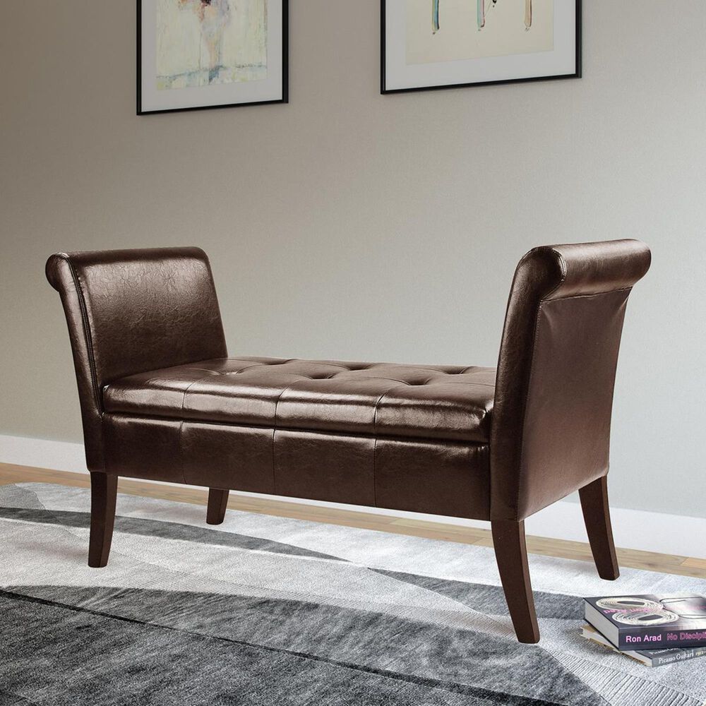 CorLiving Antonio Bench with Scrolled Arms in Dark Brown, , large