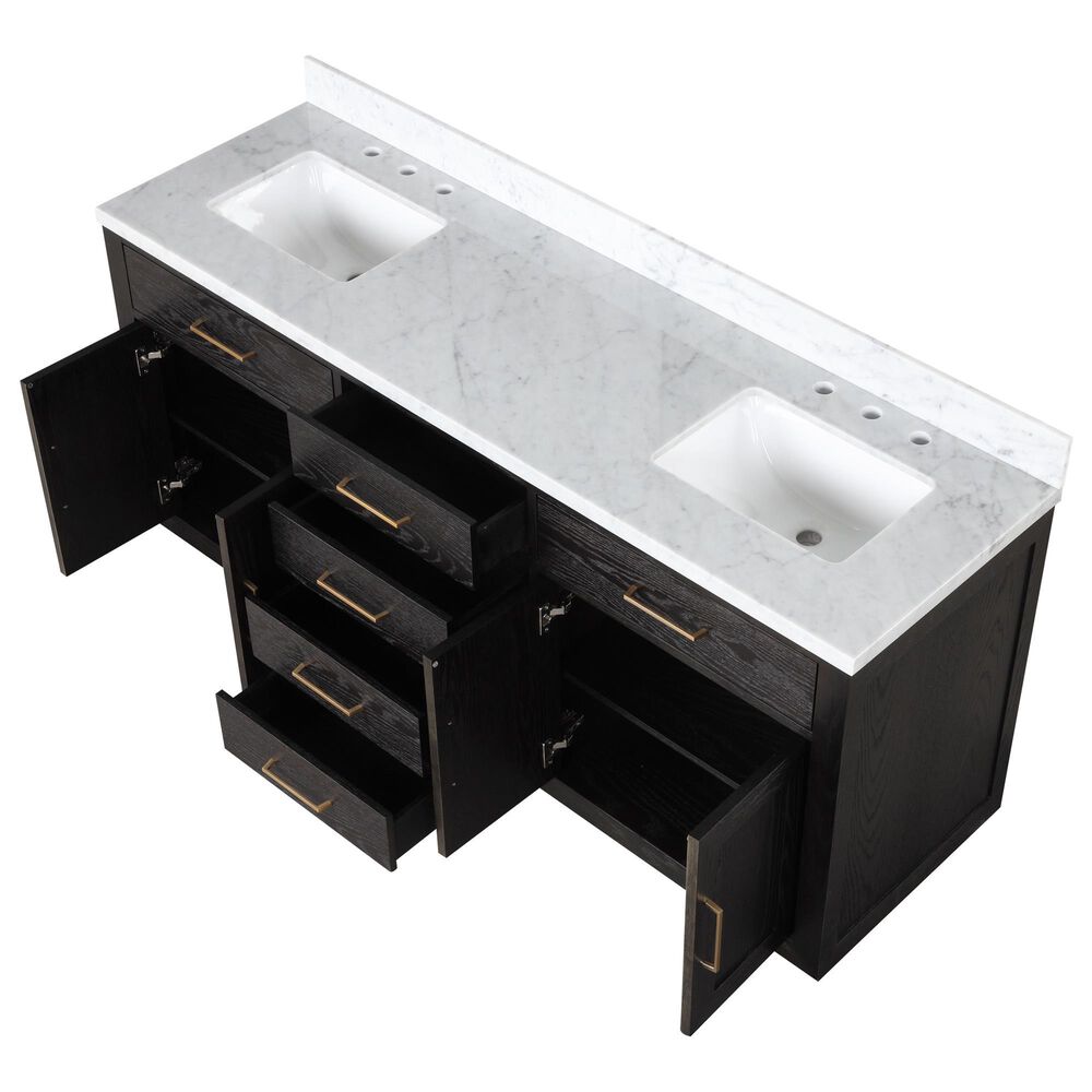 Lexora Home Abbey 72&quot; Double Bathroom Vanity in Black Oak with 2 cm White Carrara Marble Top and Rectangular Sinks, , large