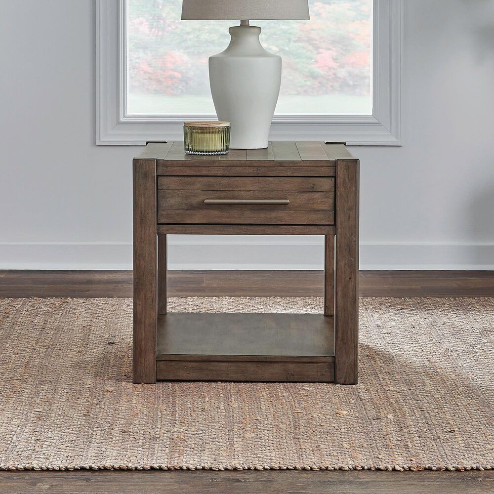 Belle Furnishings Broadmore 1-Drawer End Table in Cobblestone Brown, , large