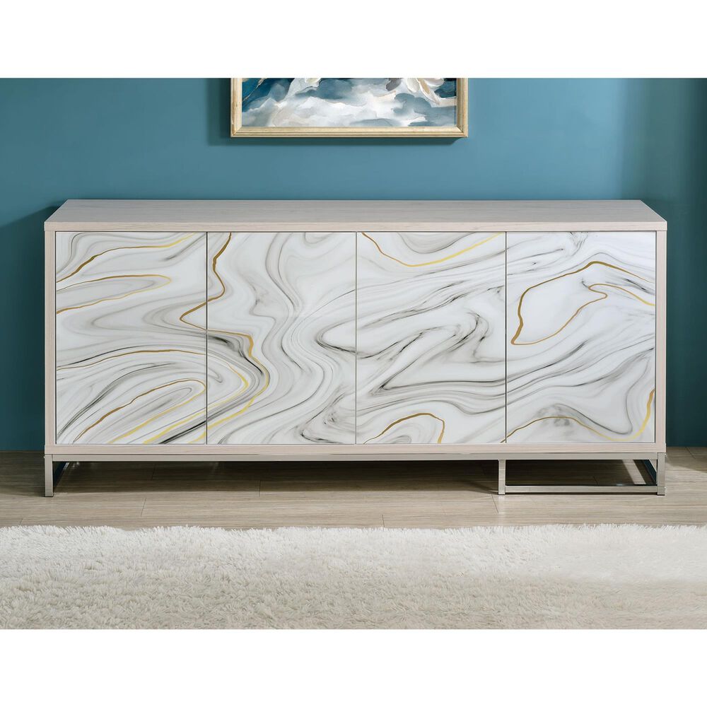 Steve Silver Mike 4-Door Sideboard in White, Gray, Yellow, Bronze and Chrome, , large