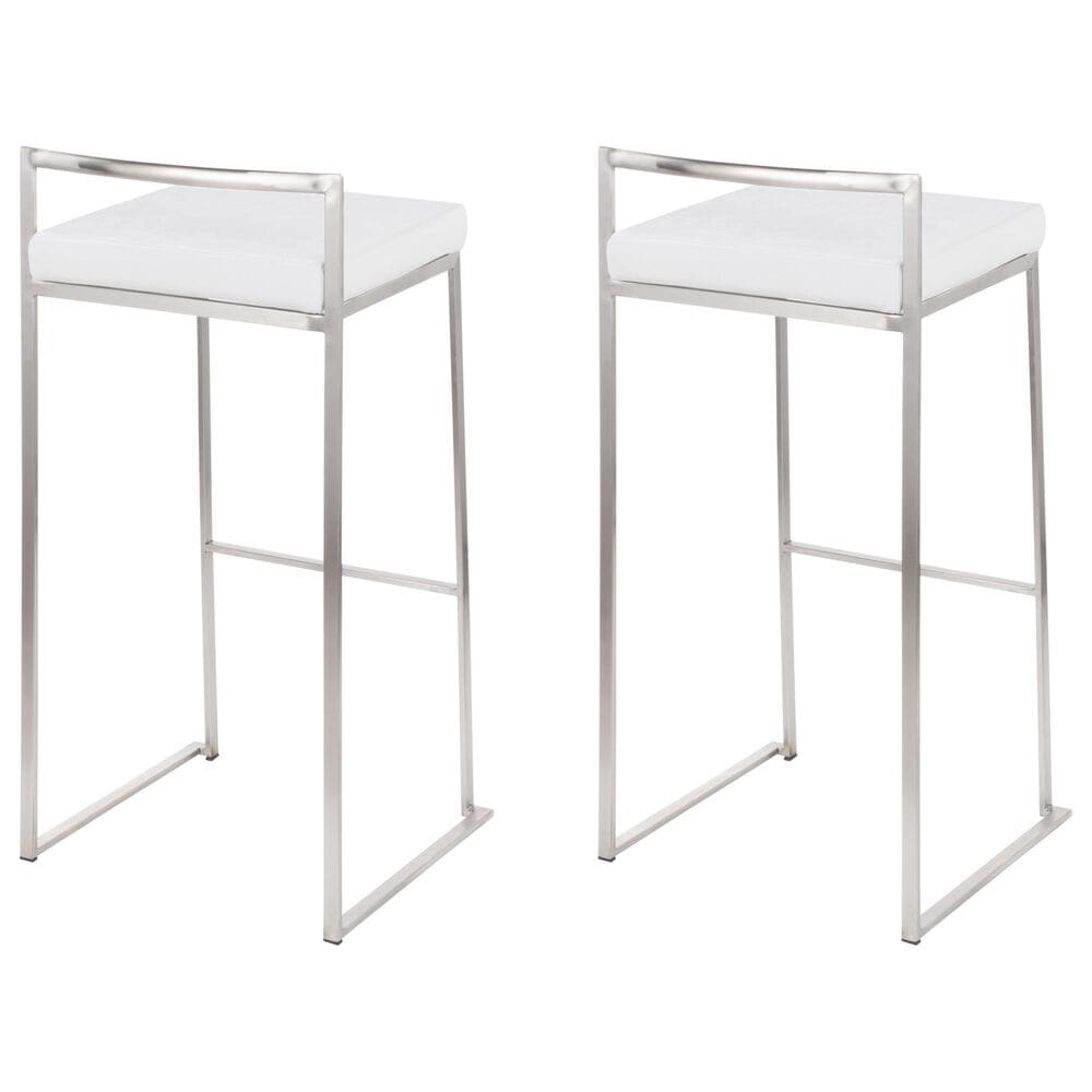 Lumisource Fuji High Back Barstool with White Velvet in Stainless Steel &#40;Set of 2&#41;, , large