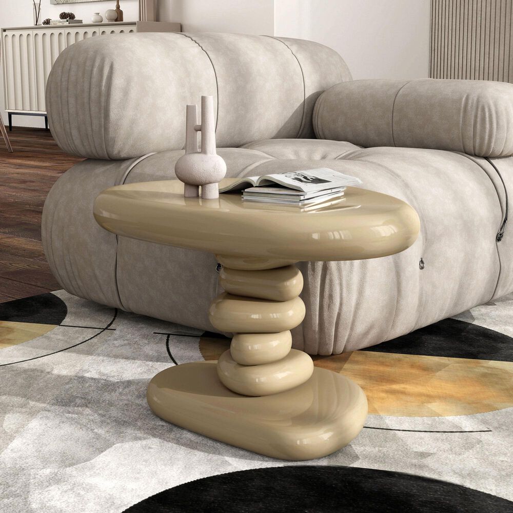 Furniture of America Rene Glossy End Table in Light Brown, , large