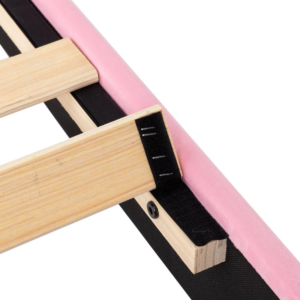 HOMLUX Queen Upholstered Platform Bed Frame with Velvet Headboard in Pink, , large