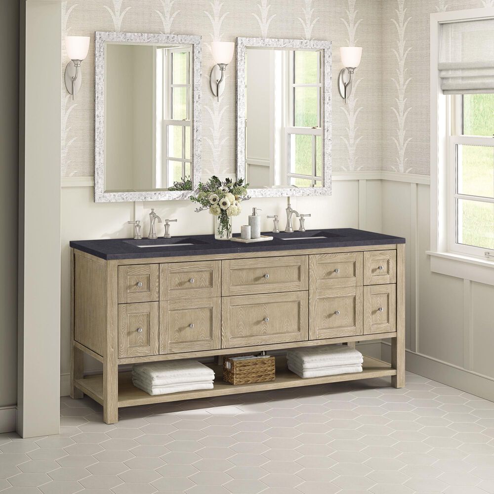 James Martin Vanities Breckenridge 72&quot; Double Vanity in Whitewashed Oak with 3 cm Charcoal Soapstone Quartz Top, , large