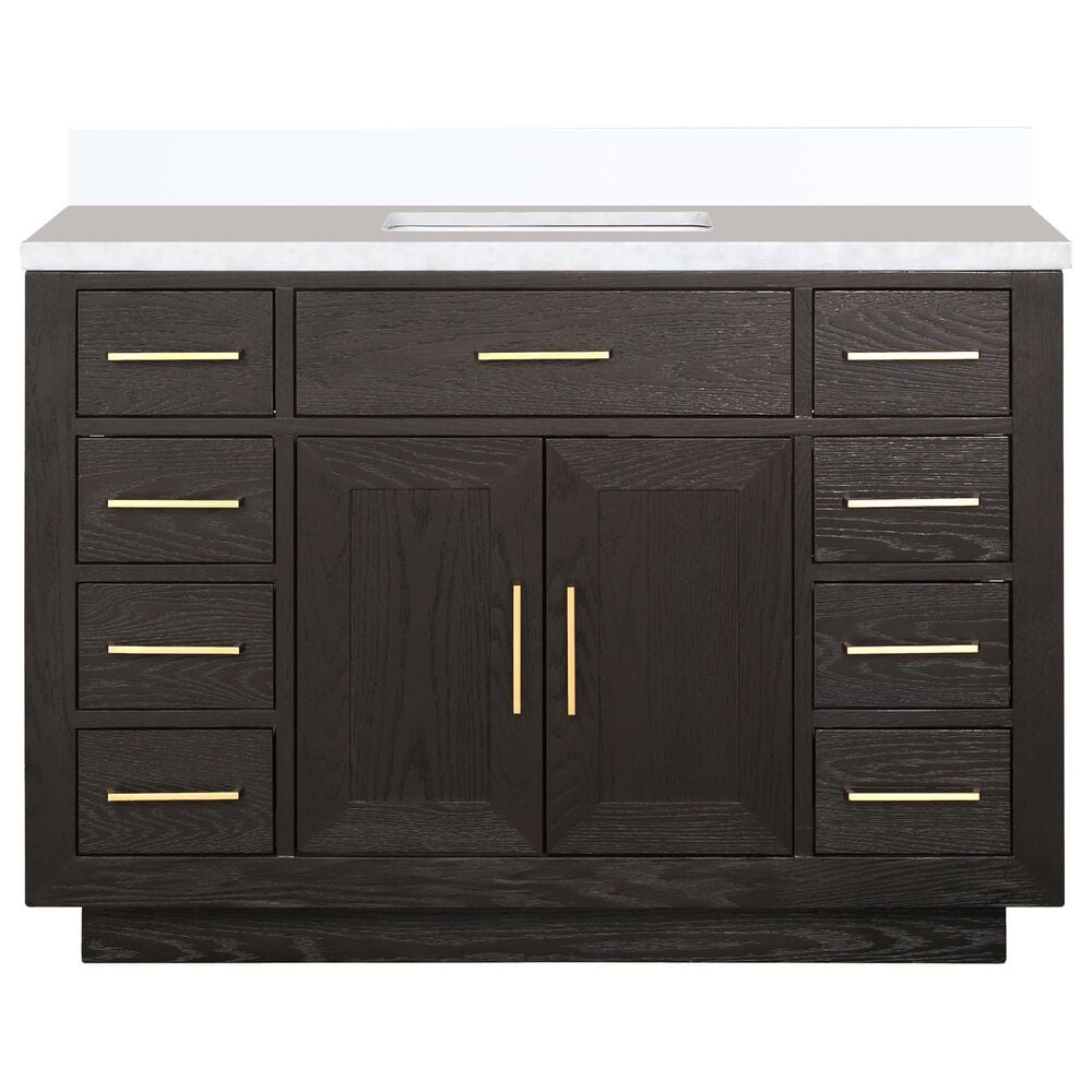 Lexora Home Abbey 48&quot; Single Bathroom Vanity in Brown Oak with 2 cm White Cultured Marble Top and Rectangular Sink, , large