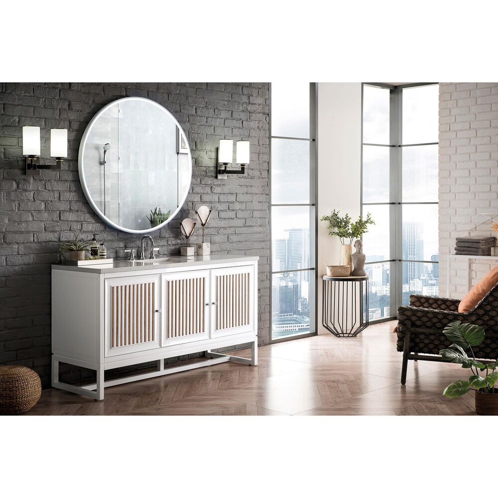 James Martin Vanities Addison 60&quot; Double Bathroom Vanity in Glossy White with 3 cm Eternal Marfil Quartz Top and Rectangular Sinks, , large