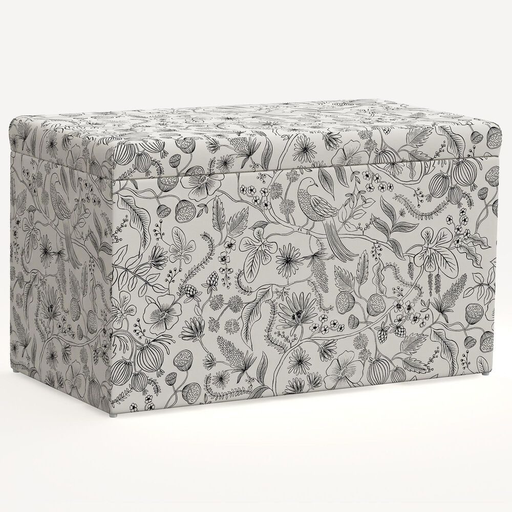 Rifle Paper Co Crafted by Cloth and Company Willie Storage Bench in Aviary Black/Cream, , large