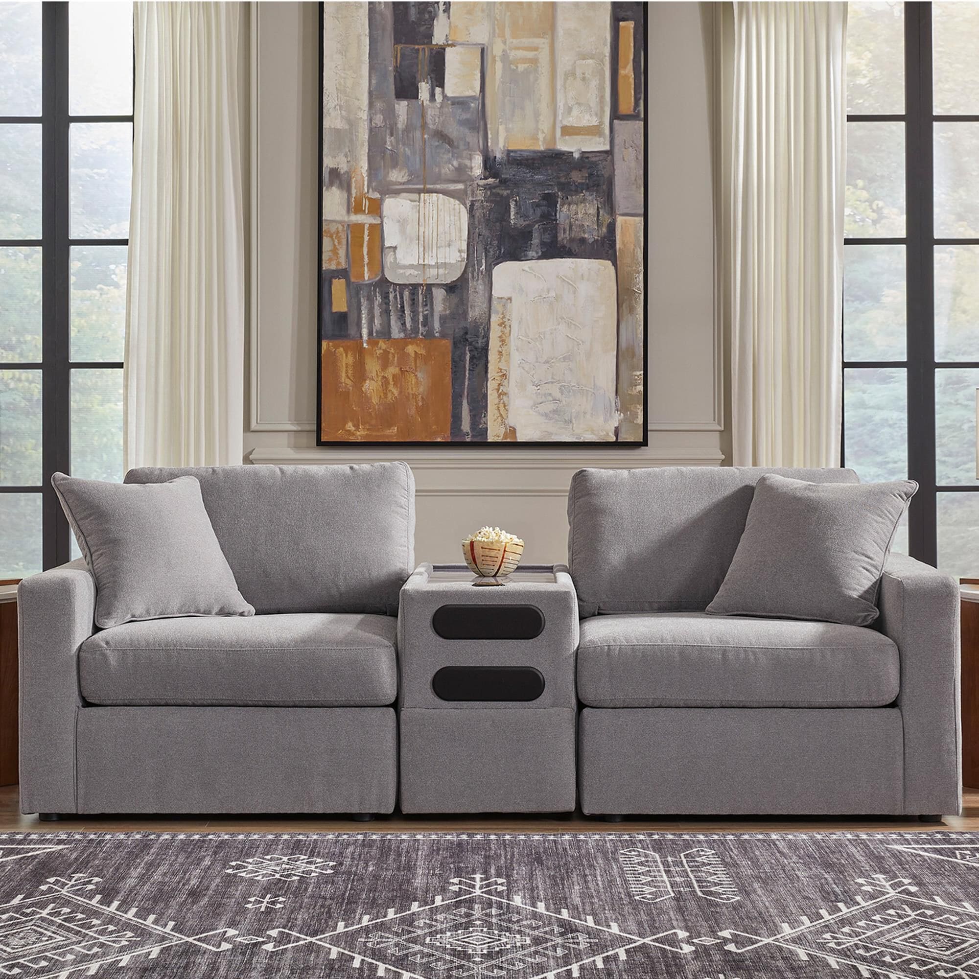 Ashley Modmax 3-Piece Stationary Loveseat with Audio Console in