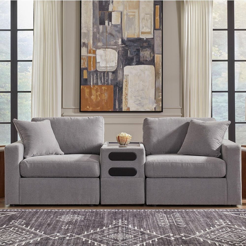 Ashley Modmax 3-Piece Stationary Loveseat with Audio Console in Granite, , large