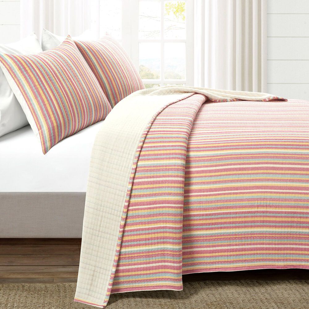 Triangle Home Fashions Tracy Stripe 3-Piece King Quilt Set in Rust and Yellow, , large